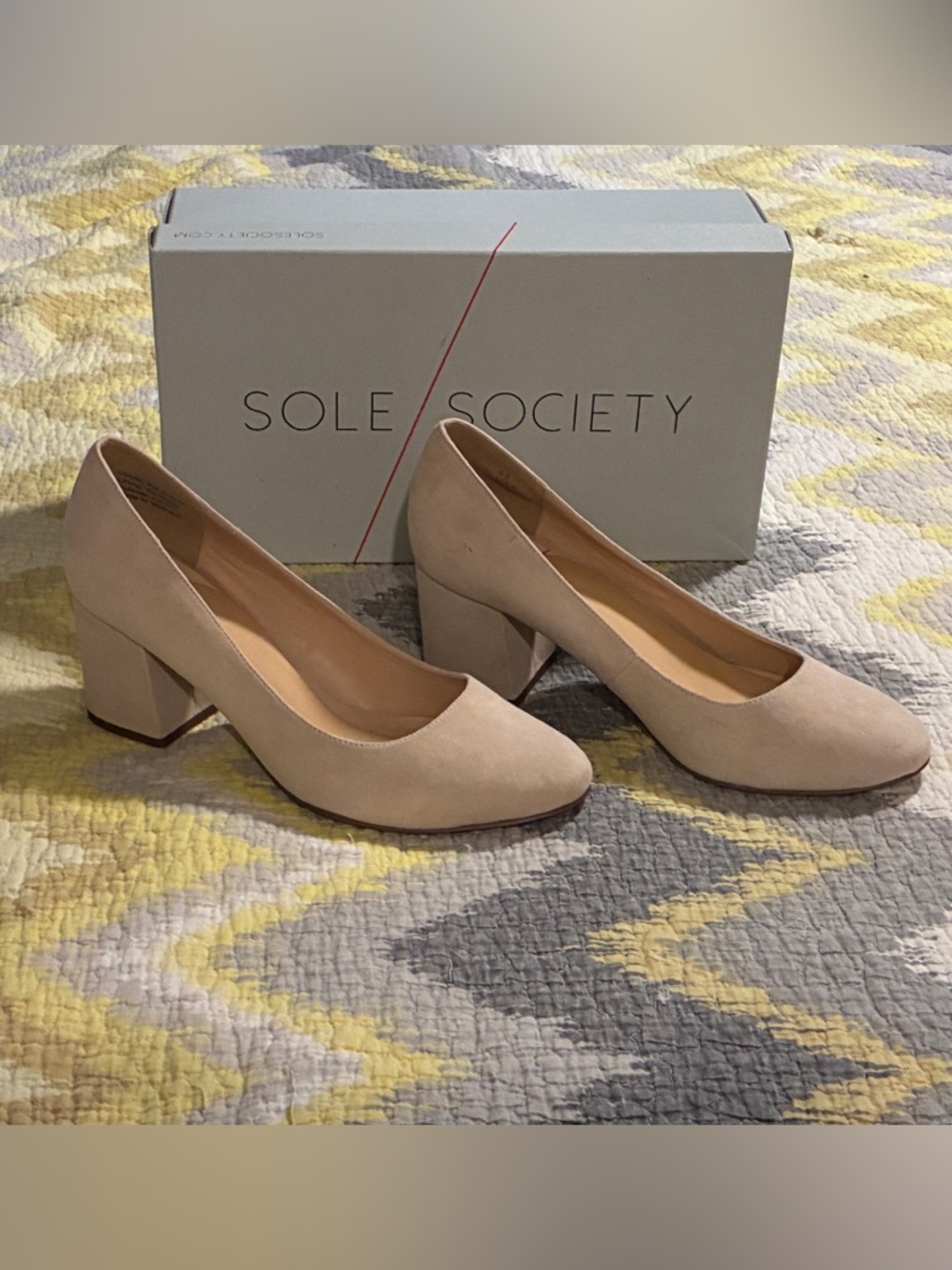 Sole Society Beige Block Heel Pumps